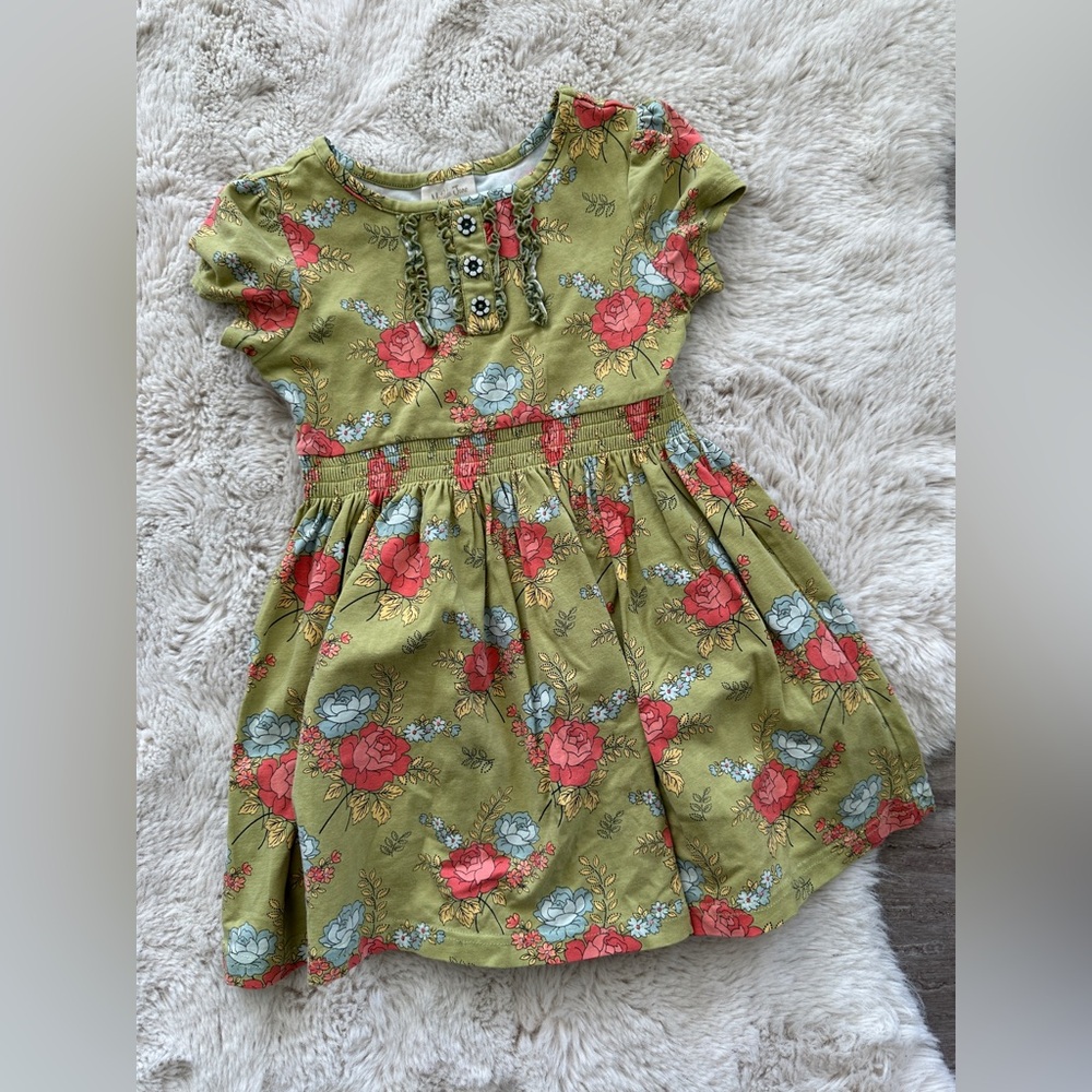 Matilda Jane secret Fields Flora & Fauna Kids Dress in Green and Red